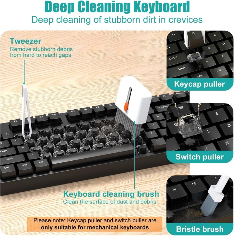 VICHYIE Keyboard Cleaning Kit with Brush, Computer Laptop Cleaner Kit, Phone Cleaning Tool, Multi-Function Cleaner Kit for Earbuds, Cellphones, PC, Screens, Camera Lens, Electronics Devices (White) - Image 4
